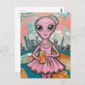 Alien Sinaasappel Juice in de stad Briefkaart (Voorkant / Achterkant)