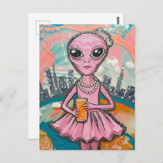 Alien Sinaasappel Juice in de stad Briefkaart (Voorkant / Achterkant)