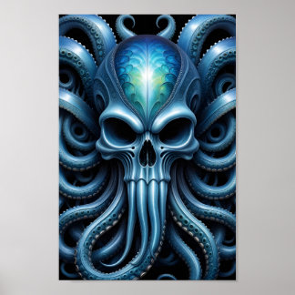 Alien Skull Octopus - 005 - Nacht V - Fantasy Art Poster