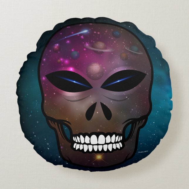 Alien Skull Sierkussen ET in de ruimte Rond Kussen (Voorkant)