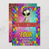 Alien Space UFO Rocket Ship invitation d'anniversa (Devant / Derrière)