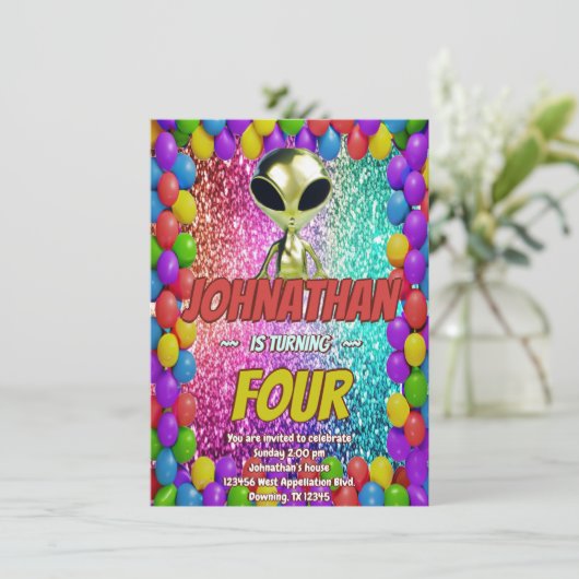 Alien Space UFO Rocket Ship invitation d'anniversa (Debout devant)