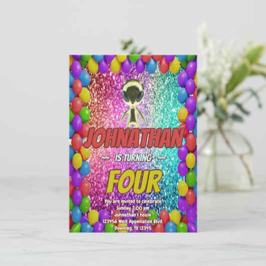 Alien Space UFO Rocket Ship invitation d'anniversa (Debout devant)