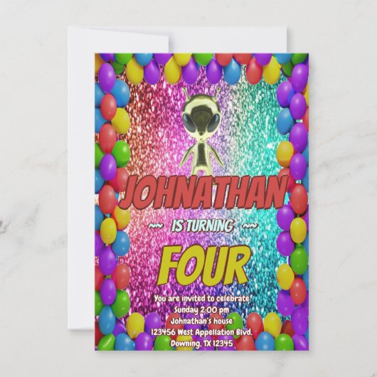 Alien Space UFO Rocket Ship invitation d'anniversa (Devant)