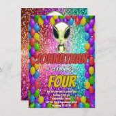 Alien Space UFO Rocket Ship invitation d'anniversa (Devant / Derrière)