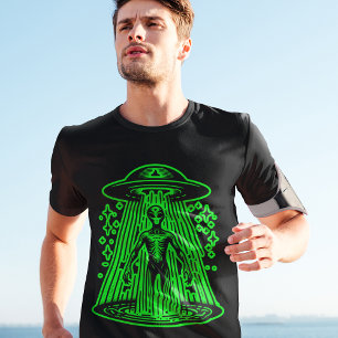 Alien Spacecraft Green UFO Cool Graphic T-shirt