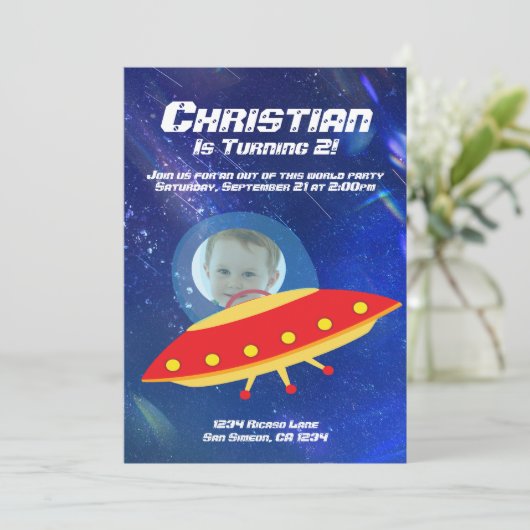 Alien Spaceship Astronaut Buitenruimte Birthday Kaart (Staand voorkant)