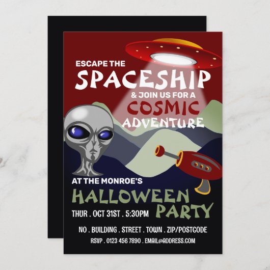 Alien Spaceship Theme, Escape Room, Halloween Kaart (Voorkant / Achterkant)