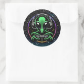 Alien Spelen Videospellen met Sterrenachtergrond Ronde Sticker (Tas)