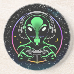 Alien Spelen Videospellen met Sterrenachtergrond Zandsteen Onderzetter