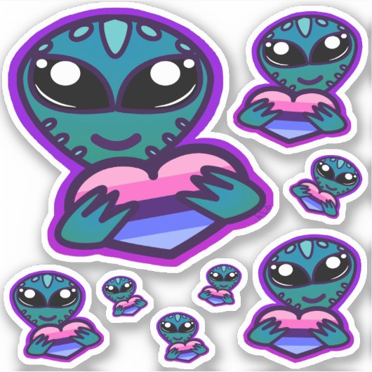 Alien-Stickers met een achtergrond en kleur Sticker (Voorkant)