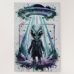 Alien straalt uit van UFO-puzzel Legpuzzel