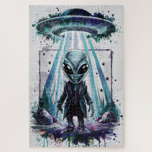Alien straalt uit van UFO-puzzel Legpuzzel (Verticaal)