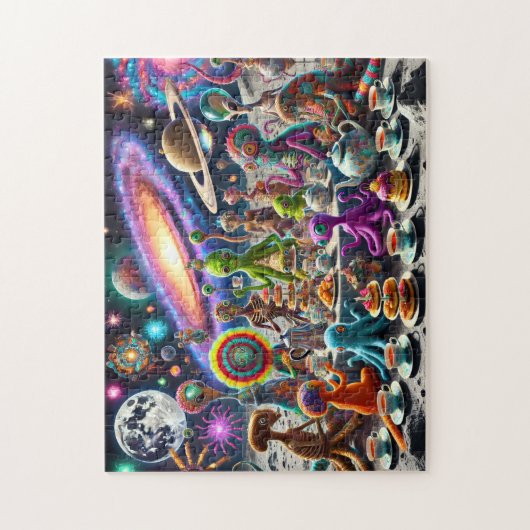 Alien Tea Party Whimsical Extraterrestrial Cosmic Legpuzzel (Verticaal)