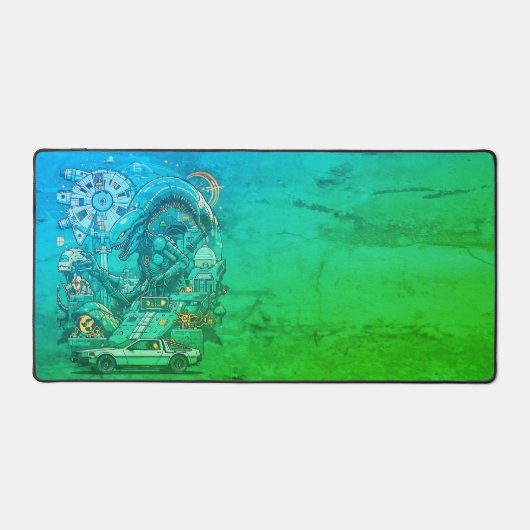 Alien Time Travel Desk Mat - Retro Pixel Art (Recto)