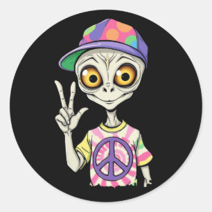 Alien toont het Vredesteken 1 Ronde Sticker
