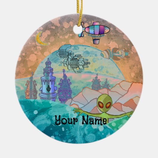 Alien Tower Stad Keramisch Ornament (Voorkant)