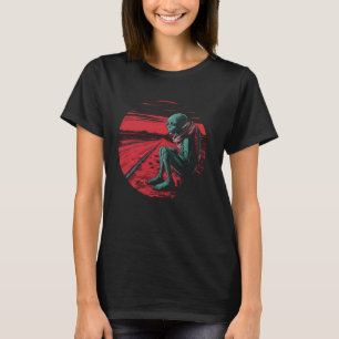 Alien Trip SciFi Woestijn Retro Fantasie Kunst Gra T-shirt