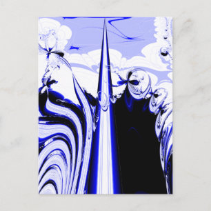 Alien Tropics - Fractal Art Design. Blauw en wit Briefkaart