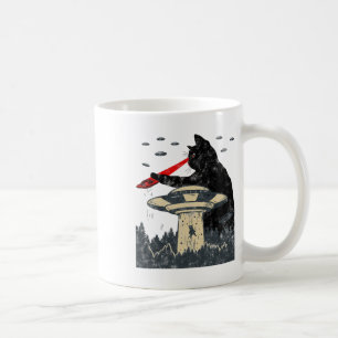 Alien Ufo Abduction Laser Eye Funny Cat Koffiemok