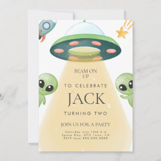 Alien UFO Aquarelle Invitation pour enfants