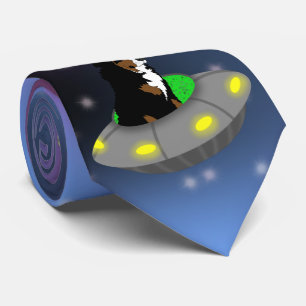 Alien UFO Bernese Mountain Dog Stropdas