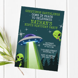 Alien UFO Birthday Party Invitation Kaart