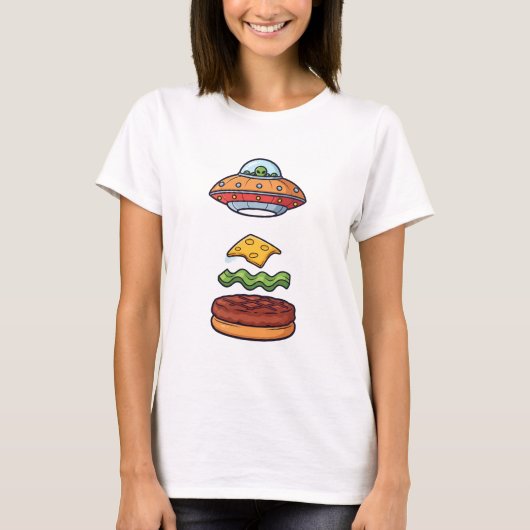 Alien UFO Burger Illustration with Floating Layers T-shirt (Voorkant)