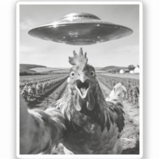 Alien UFO Chicken Art Abduction SciFi Humor Sticker