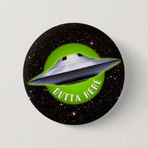 Alien UFO: "Hier buiten" grappig Ronde Button 5,7 Cm