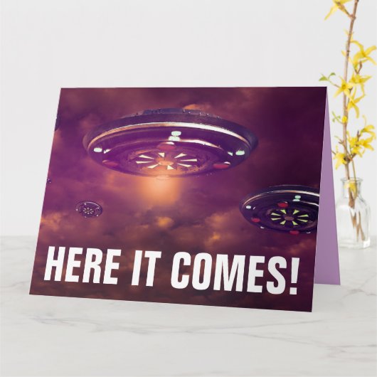 ALIEN UFO SPACESHIP FUNNY BIG BIRTHDAY KAART (Gele Bloem)
