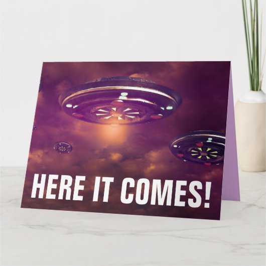 ALIEN UFO SPACESHIP FUNNY BIG BIRTHDAY KAART (Voorkant)
