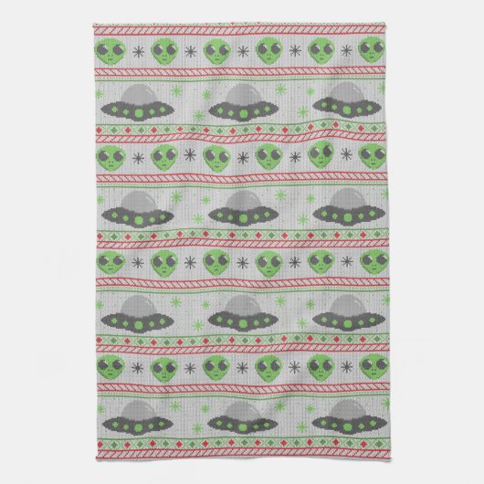 Alien Ugly KerstSweater Theedoek (Verticaal)