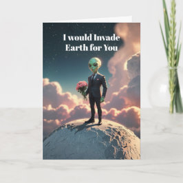 Alien Valentine on the Moon – “I Will Invade Earth Feestdagen Kaart