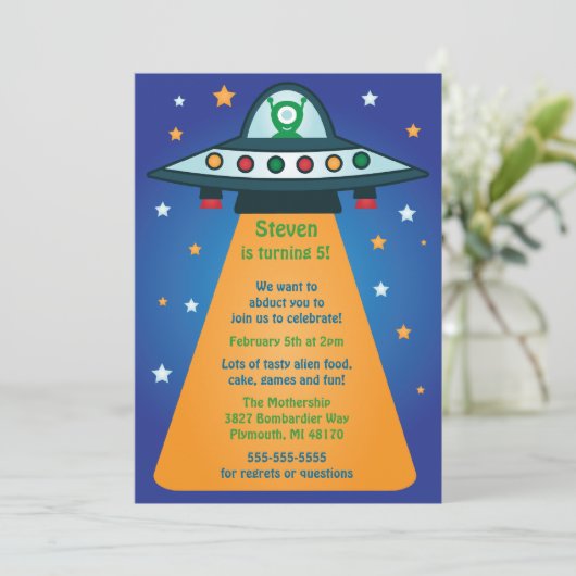 Alien Vélo Anniversaire Fête Invitations (Debout devant)