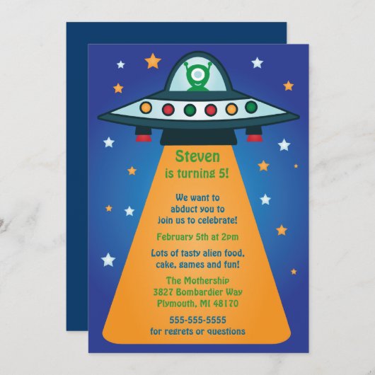 Alien Vélo Anniversaire Fête Invitations (Devant / Derrière)