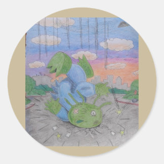 Alien viel van UFO-vliegende saucer Roswell Ronde Sticker