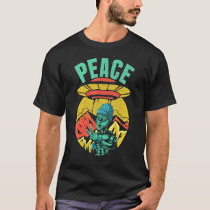 Alien Vredesteken UFO Ruimteschip Alien Believer F T-shirt