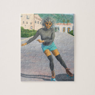 Alien Vrouw Rolschaatsen Fantasy Kleine Puzzel