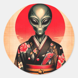 Aliens and Dawn in Japan Ronde Sticker