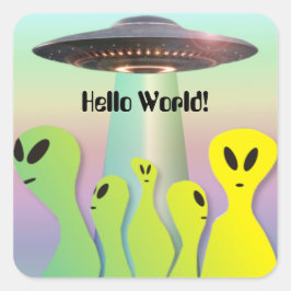 Aliens en Flying Saucer Fun Vierkante Sticker