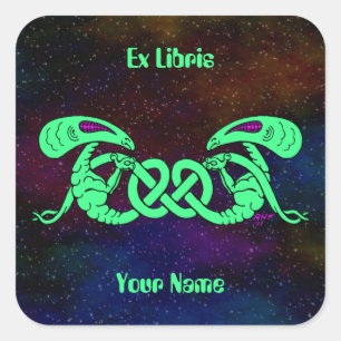 Aliens Entwined (Aliens and Celtic Knot) Bookplaat Vierkante Sticker