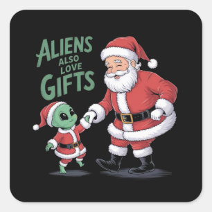 Aliens houden ook van geschenken en een grappige k vierkante sticker