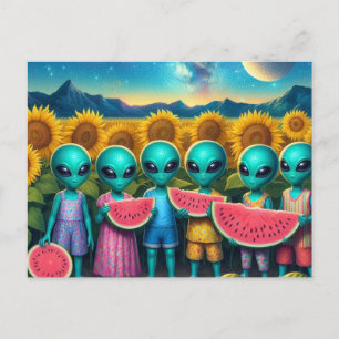 Aliens met watermeloen briefkaart