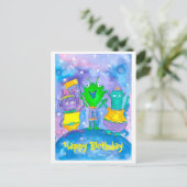 Aliens Outer Space Happy Birthday Briefkaart (Staand voorkant)