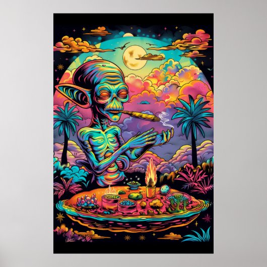 Aliens psychédéliques qui fument une affiche conjo (Devant)