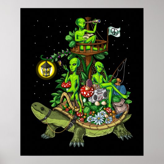 Aliens Riding Turtle Poster (Voorkant)
