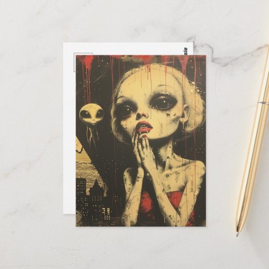 Aliens Scifi Fantasy Briefkaart (Voorkant / Achterkant in situ)