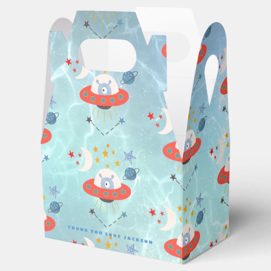 Aliens Space Pattern Bedankt voor Blauwgroen Verja Bedankdoosjes (Geopend)