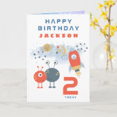 Aliens spaceship age 2 Birthday Space White Kaart (Gele Bloem)